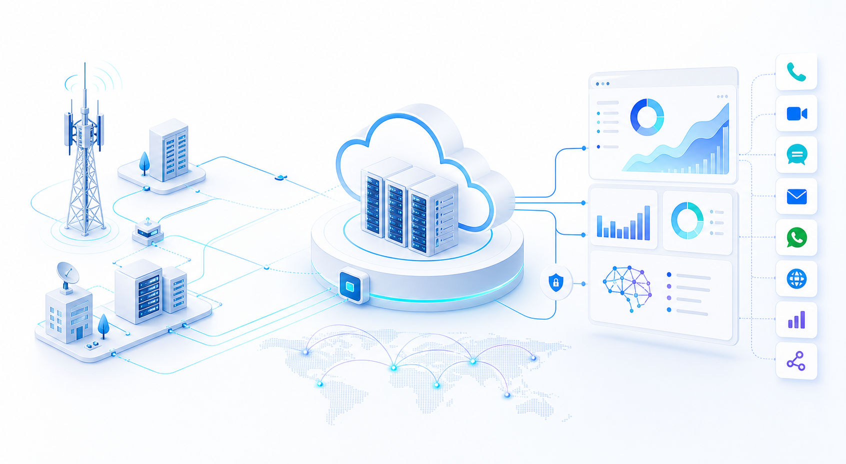 Telecom operator network connected to a carrier-hosted JoCall CCaaS cloud platform